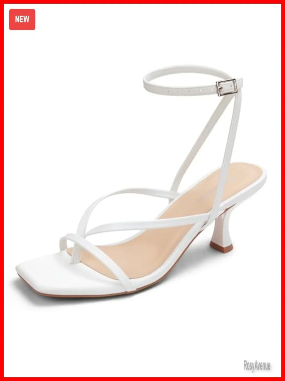 Kitten Heel Strappy Open Square Toe Thong Ankle Strap Heels Wedding